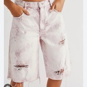 Free People Pink Salinas Distressed Long Shorts Size 26
